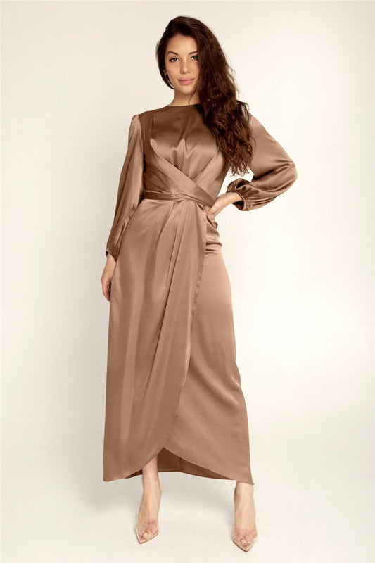 Feminine Tunic Jumpsuit European and American Dubai Satin Long Dress