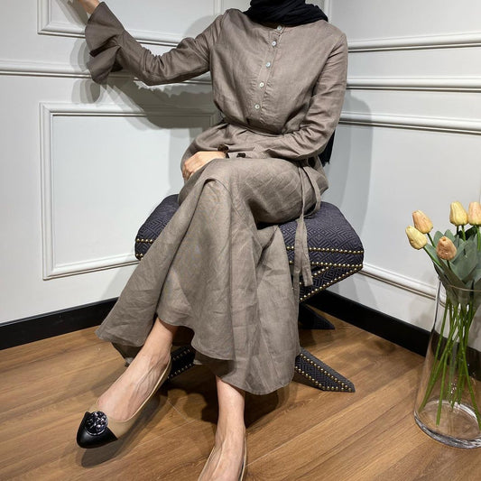 Flared Sleeve Shirt Dress Dubai Robe