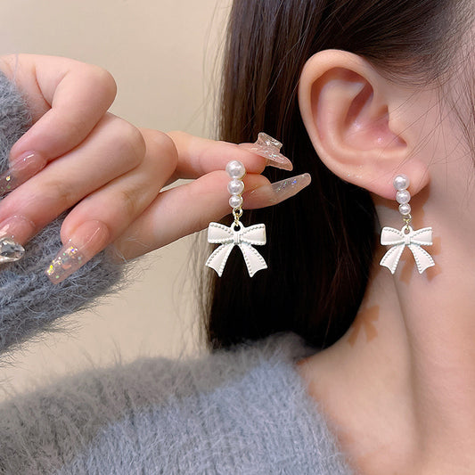 Bow Earrings Female Luxury Pearl